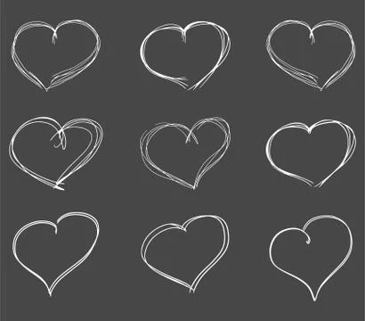 Set of different hand-drawn hearts for design Stock Illustration