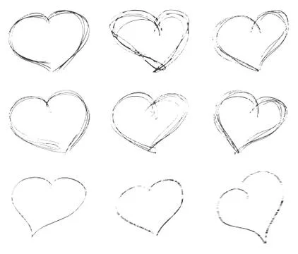 Set of different hand-drawn hearts for design Stock Illustration