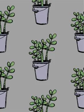 Set of different hand drawn house plants in pots. Isolated decorative plants: Stock Illustration