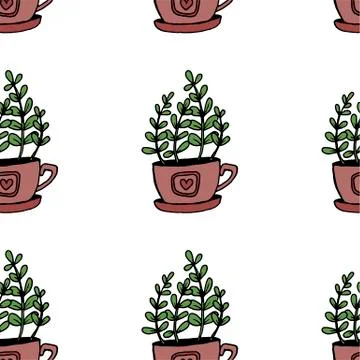 Set of different hand drawn house plants in pots. Isolated decorative plants: Stock Illustration