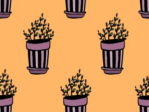 Set of different hand drawn house plants in pots. Isolated decorative plants: Stock Illustration