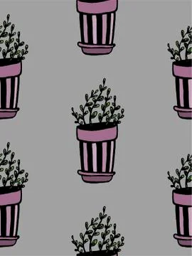 Set of different hand drawn house plants in pots. Isolated decorative plants: Stock Illustration