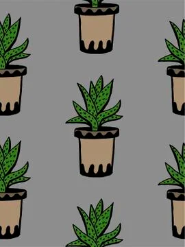 Set of different hand drawn house plants in pots. Isolated decorative plants: Stock Illustration