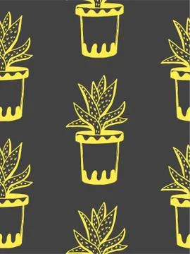 Set of different hand drawn house plants in pots. Isolated decorative plants: Stock Illustration