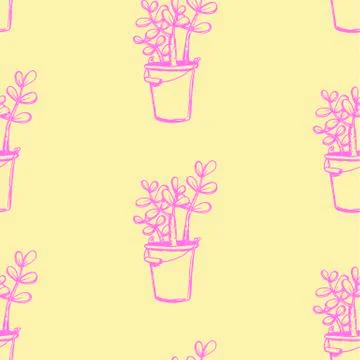 Set of different hand drawn house plants in pots. Isolated decorative plants: Stock Illustration