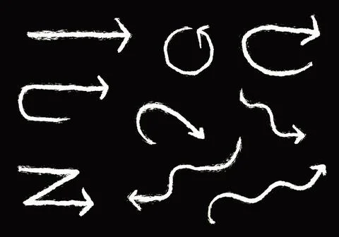 Set of different hand drawn vector arrows. 库存插图