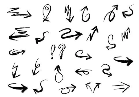 Set of different hand drawn vector arrows. Stock Illustration