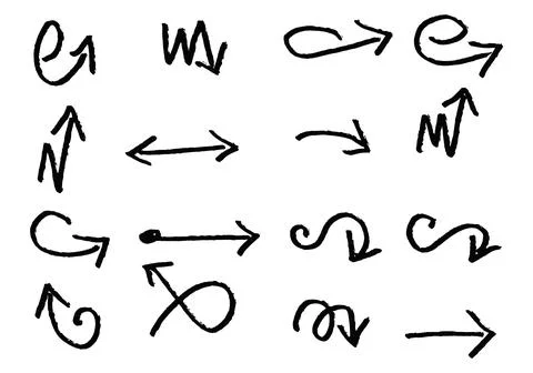 Set of different hand drawn vector arrows. Stock Illustration