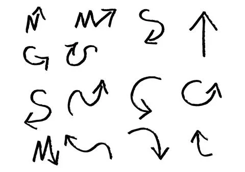 Set of different hand drawn vector arrows. Stock Illustration