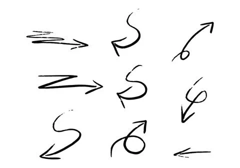 Set of different hand drawn vector arrows. Stock Illustration