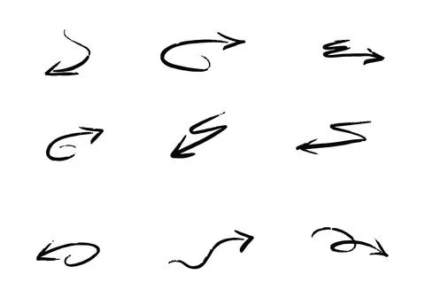 Set of different hand drawn vector arrows. Stock Illustration