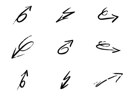 Set of different hand drawn vector arrows. Illustrazione stock