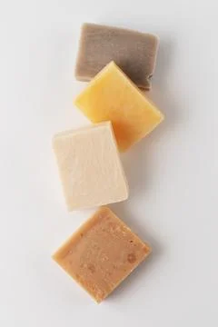 Set of different handcraft organic soap bars, top view. Healthy lifestyle and 写真素材
