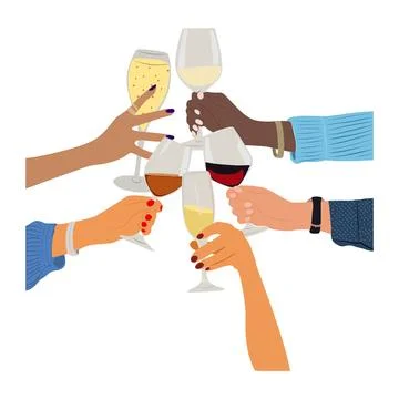 Set of different hands with glass of alcohol drink Stock Illustration