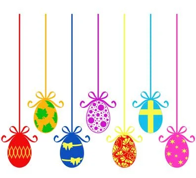Set of different hanging Easter egg decorations イラスト素材