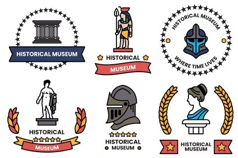 A set of different historical museum badges Ilustración de archivo