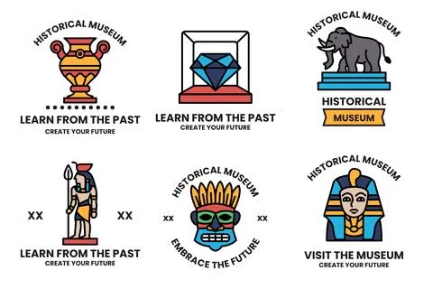 A set of different historical museum badges Stock Illustration