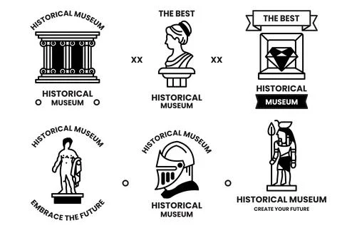A set of different historical museum badges Stock Illustration