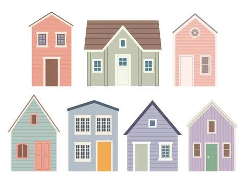 Set of different houses, flat design, vector Stock Illustration