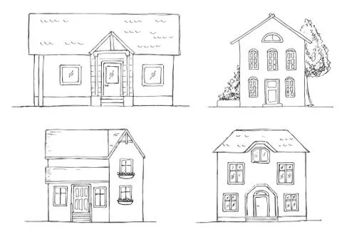 Set of different houses. Vector illustration in a sketch style. Stock Illustration