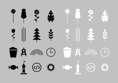 Set Of Different Icons Vector. Black And White Different Icon Collections Stock Illustration