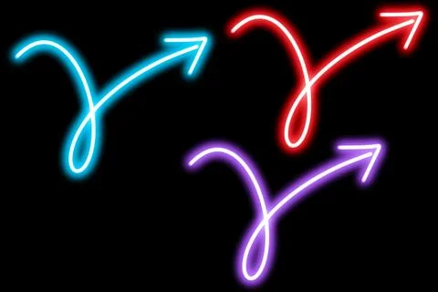 Set of different icons. Vector illustration of neon colorful arrows with di.. Stock Illustration
