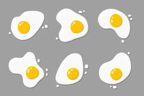 Set of different images of fried eggs on a gray background Stock Illustration