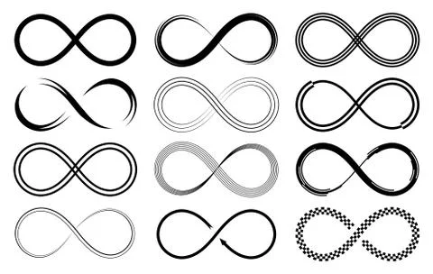 Set of different infinity symbols, vector eps10 illustration Stock Illustration