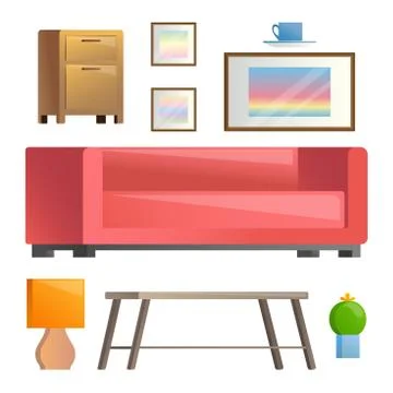 Set of different interior elements. Living room. Vector illustration Stock Illustration