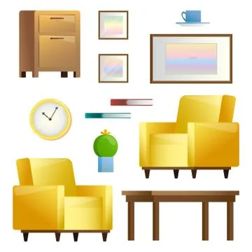 Set of different interior elements. Living room. Vector illustration Stock Illustration