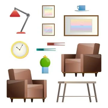 Set of different interior elements. Living room. Vector illustration Stock Illustration