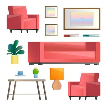 Set of different interior elements. Living room. Vector illustration イラスト素材