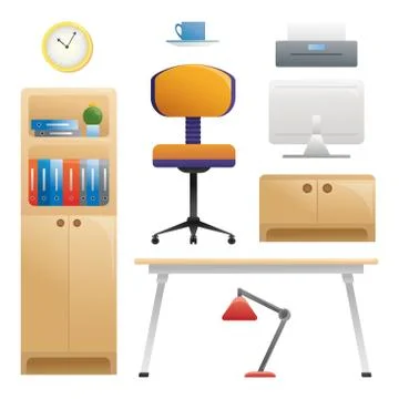 Set of different interior elements. Work room. Vector illustration Illustrazione stock