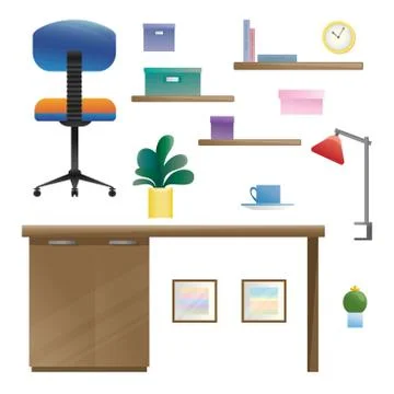 Set of different interior elements. Work room. Vector illustration 스톡 일러스트