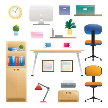 Set of different interior elements. Work room. Vector illustration Stock Illustration