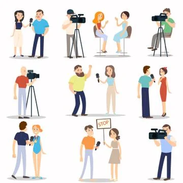 Set of different interview modern situations, city daily life Illustrazione stock