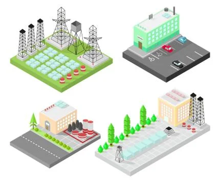 Set of different isometric buildings. Stock Illustration