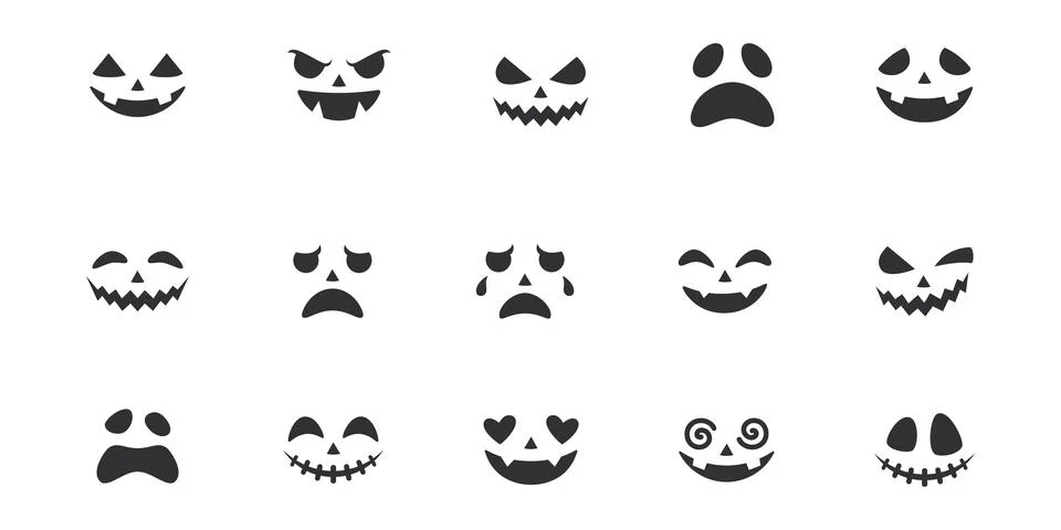Set of different Jack faces for Halloween pampkin. October holidays. Ilustração Stock