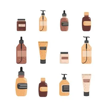 Set of different jars and tubes of cosmetics isolated on white background Stock Illustration