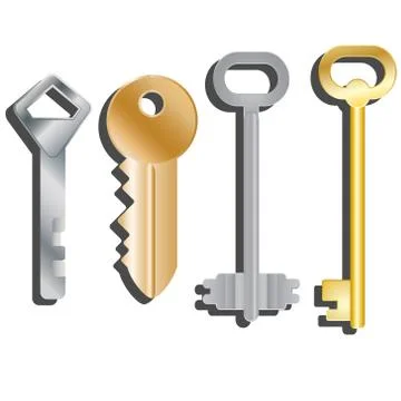 Set of different keys. Isolated objects. Vector Image. Stock Illustration