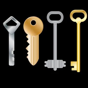 Set of different keys. Isolated objects. Vector Image. Stock Illustration
