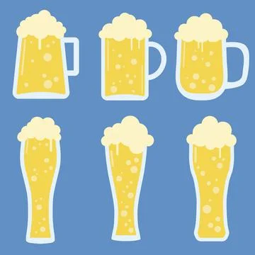 Set of different Kind of Cold Fresh Full Beer Glass Stock Vector Stock Illustration