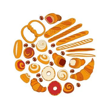 Set with different kinds of bakery Stock-Illustration