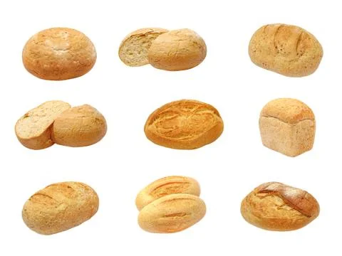 Set of different kinds fresh bread.isolated. Stock Photos