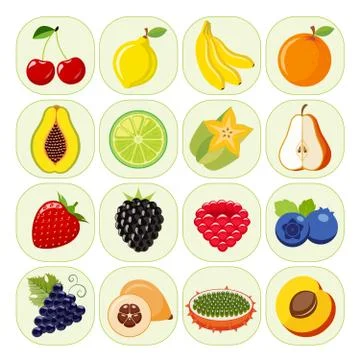 Set of different kinds of fruit icons. Stock Illustration