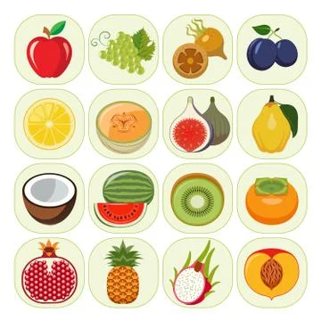Set of different kinds of fruit icons. Stock Illustration