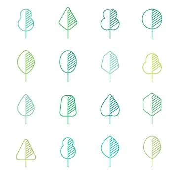 Set of different kinds of trees geometric icons Stockillustratie