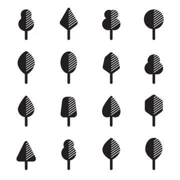 Set of different kinds of trees geometric icons Stock Illustration