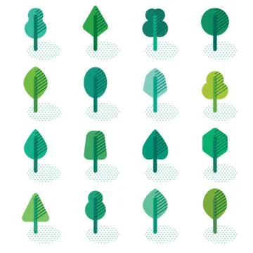 Set of different kinds of trees geometric icons Illustrazione stock