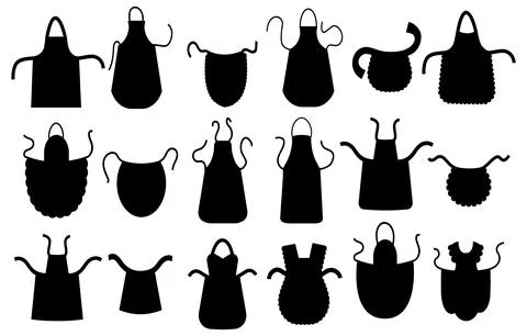 Set of different kitchen aprons. black silhouettes Stock Illustration